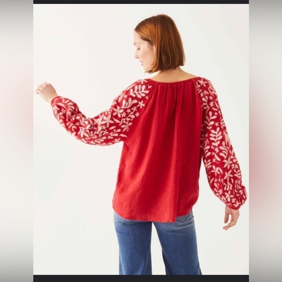 Voyageur by MERSEA Palermo Embroidered Linen Peasant Boho lagenlook Red, S - Picture 4 of 12